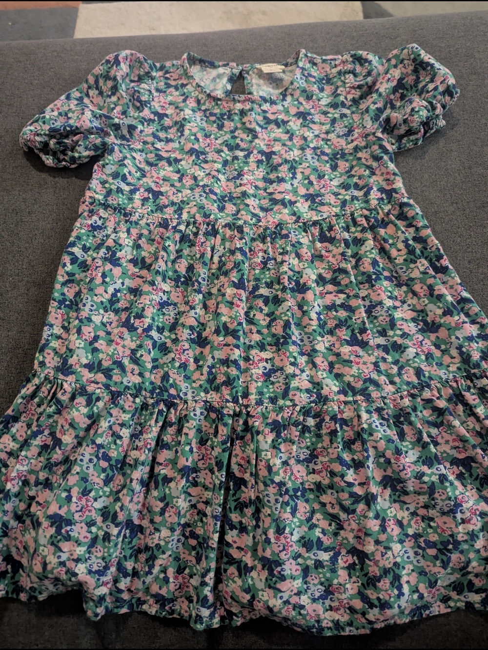Crewcuts Floral Tiered Dress in Green and Pink